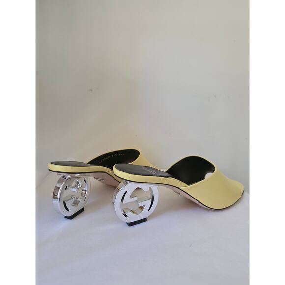 Gucci Yellow Leather Slide GG Logo Heels Size 39.5 - Picture 12 of 16